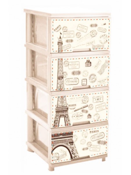 Комод пластиковый кремовый с рисунком "Париж" на 4 ящика тм "А" 