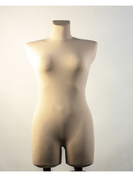 Манекен жіночий виставковий брючний Венера в тканині бежевий на подвійній підставці