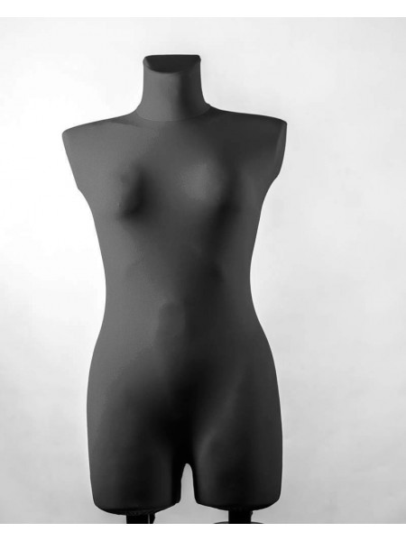 Манекен женский выставочный брючный Венера в ткани черный на двойной подставке