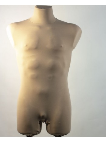Манекен мужской брючный выставочный Давид в ткани (бежевый) с креплениями для двойной подставки 