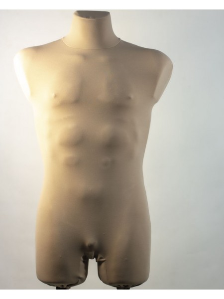 Манекен чоловічий брючний виставковий Давид у тканині (бежевий) на подвійній підставці