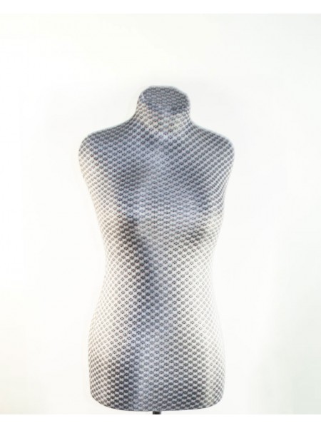 Манекен кравецький дизайнерський напівм'який у сріблястій тканині в ромбік Віка