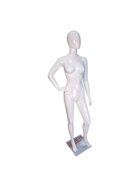 Манекен жіночий білий глянсовий без лиця JFW-16W права зігнута