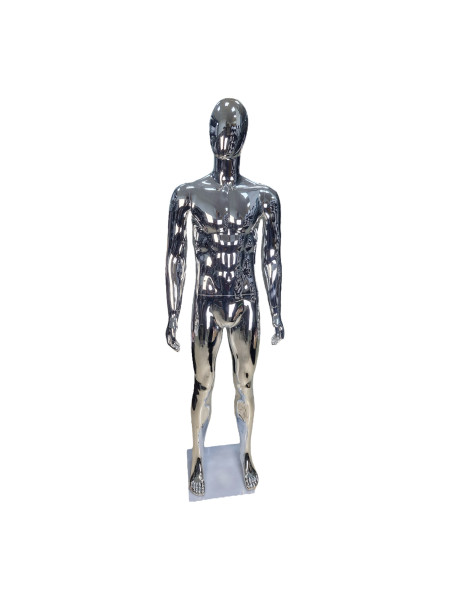 Манекен чоловічий срібло метализований без лиця JMP-7S прямі руки