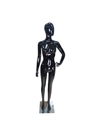 Манекен женский черный глянцевый без лица JWP-16B левая изогнутая