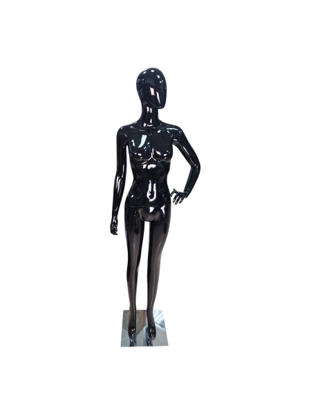 Манекен жіночий чорний глянсовий без лиця JWP-16B ліва зігнута