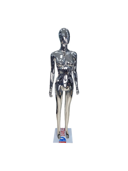 Манекен жіночій срібло металізований без лиця JWP-13S прямі руки