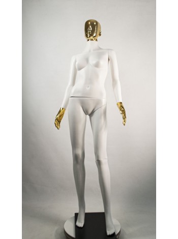 Манекен женский Сиваян белый с зеркальными кистями и головой Аватар (золото)