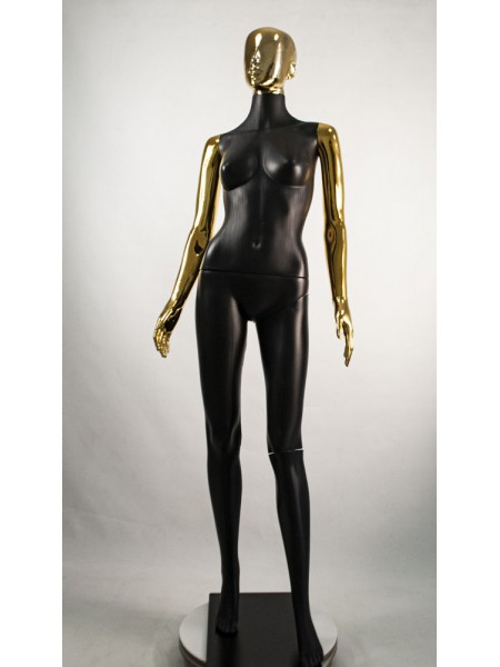 Манекен жіночий Сиваян чорний з хромованими руками і головою Аватар (золото)