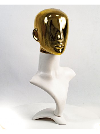 Манекен бюст белый с блестящей головой Аватар (золото)