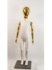 Манекен детский пластиковый безликий в полный рост белый с зеркальными руками и головой (золото) 120 см