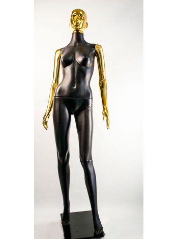 Манекен женский Сиваян черный с гальванически покрытыми руками и головой ВГ (золото)