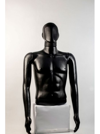 Манекен мужской витринный укороченный торс без бедер "Сенсей" безликий, черного цвета.