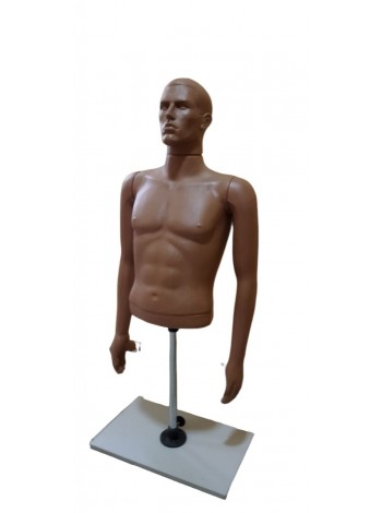 Манекен чоловічий вітринний поличний торс без стегон на підставці«Сенсей» з обличчям тілесного кольору