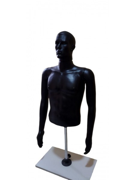 Манекен мужской витринный полочный торс без бедер на подставке«Сенсей» с лицом черного цвета