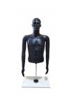 Манекен чоловічий вітринний поличний торс без стегон на підставці «Сенсей» з обличчям чорного кольору