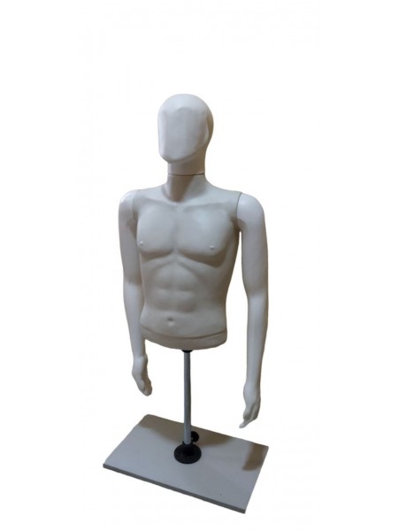 Манекен мужской витринный полочный торс без бедер на подставке «Сенсей» безликий белого цвета