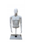 Манекен мужской витринный полочный торс без бедер на подставке «Сенсей» безликий белого цвета