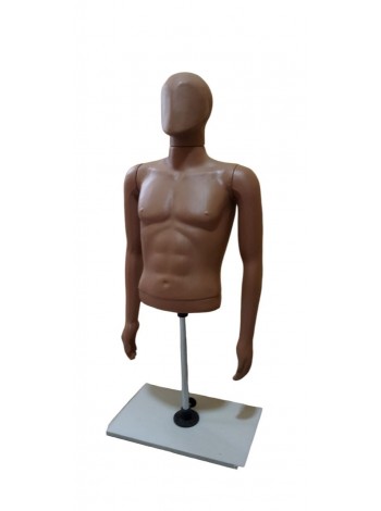 Манекен мужской витринный полочный торс без бедер на подставке «Сенсей» безликий телесного цвета