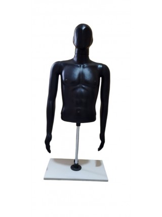 Манекен мужской витринный полочный торс без бедер на подставке «Сенсей» безликий черного цвета