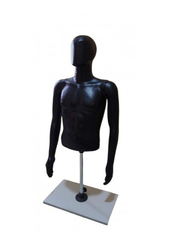 Манекен мужской витринный полочный торс без бедер на подставке «Сенсей» безликий черного цвета