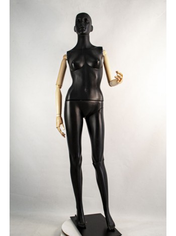Манекен женский Сиваян черный ВГ с деревянными шарнирными руками на металлической подставке