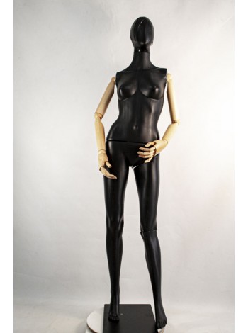 Манекен женский Сиваян черный А2 с деревянными шарнирными руками на металлической подставке