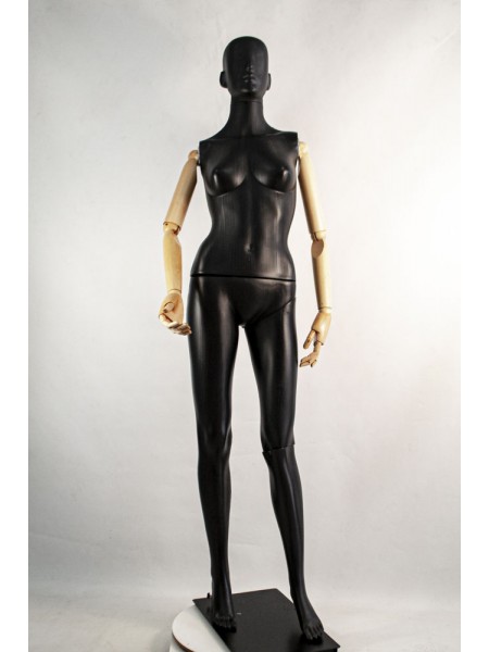 Манекен женский Сиваян черный А1с деревянными шарнирными руками на металлической подставке