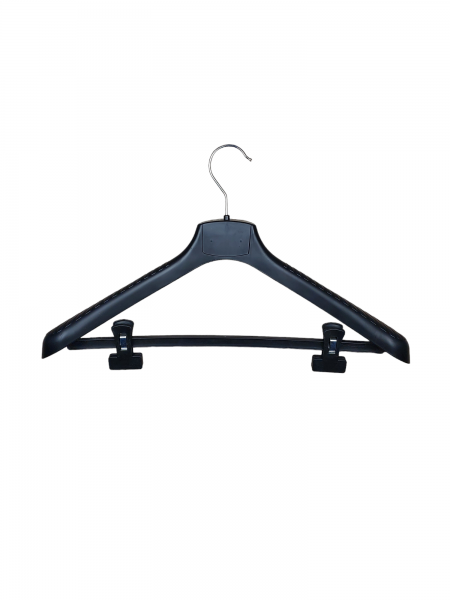 Набор 5шт Плечики пластмассовые для верхней одежды широкие черные ВОП 45/5 S3 с прищепками